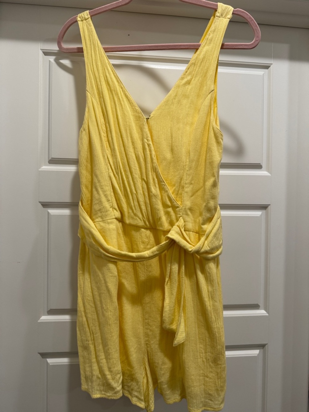 Abercrombie & Fitch Yellow Sleeveless V-Neck Tie-Waist Romper